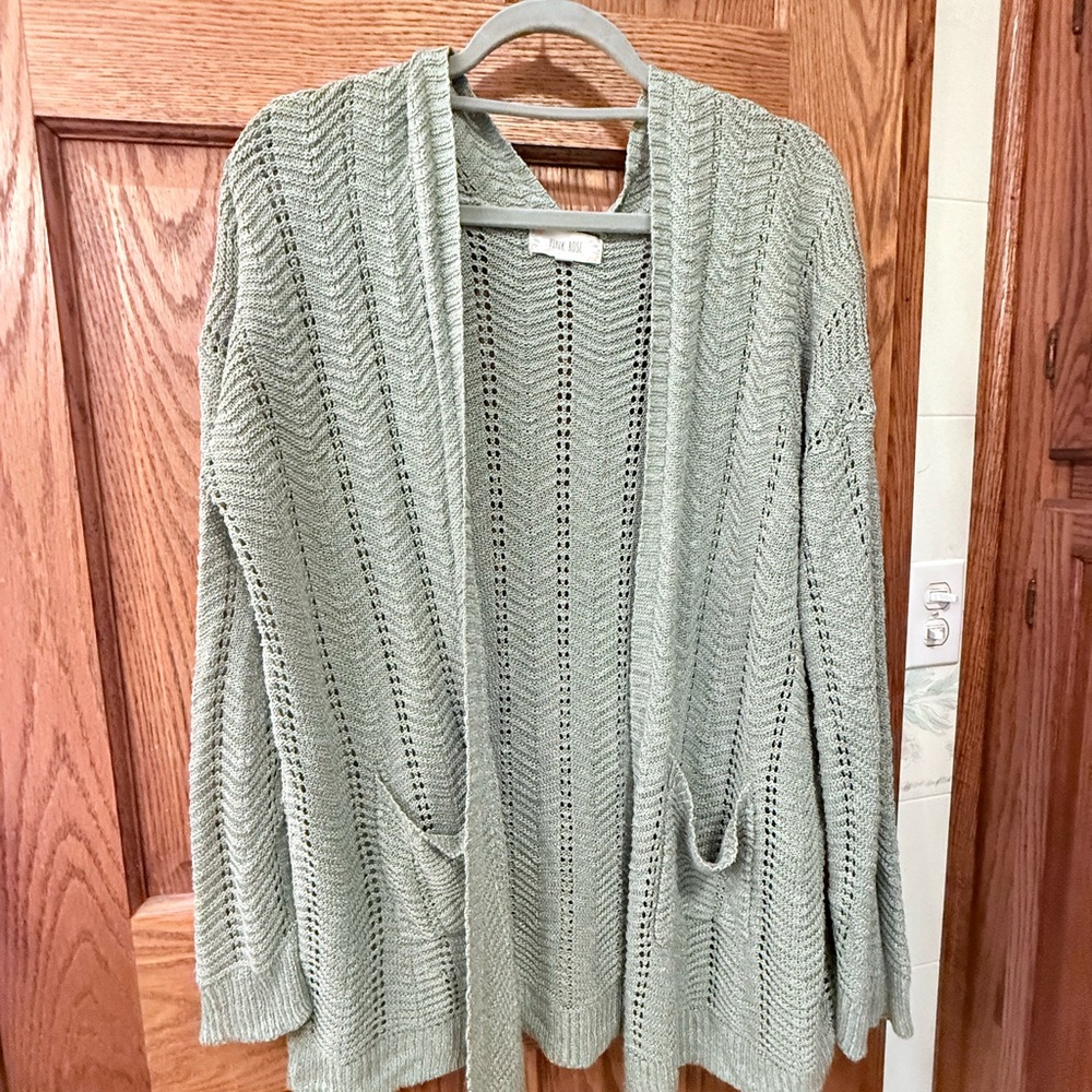 Pink Rose Sage Green Open Cardigan